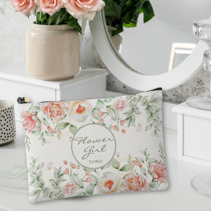Peach Coral Flower Garden Flower Girl Accessory Pouch