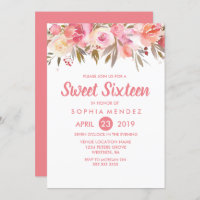 Peach Coral Flowers Sweet 16 Birthday Party