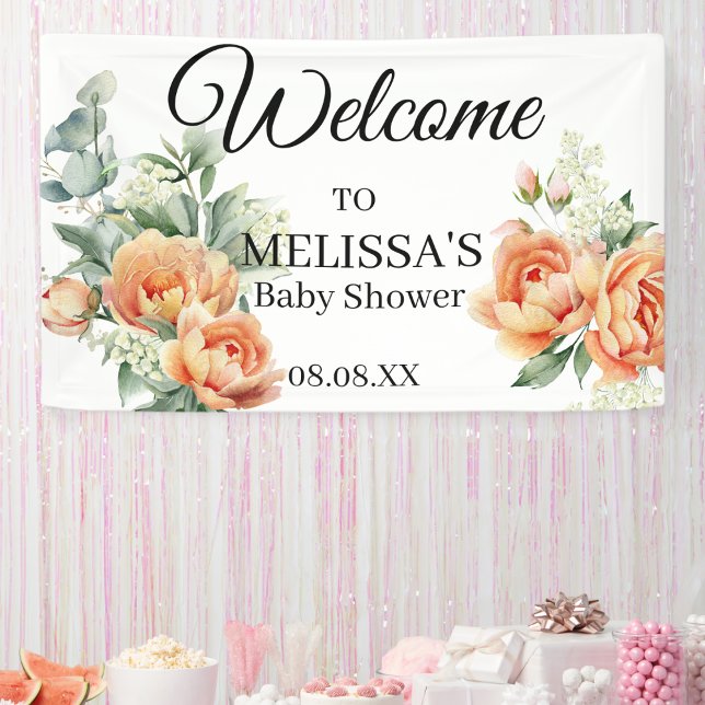 Peach Coral Greenery Babys Breath Welcome Banner (Creator Uploaded)