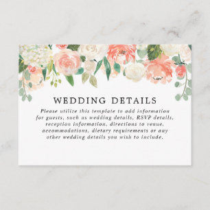 Peach coral greenery summer spring wedding details enclosure card