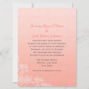 Peach Coral Hearts and Flowers Wedding Invite