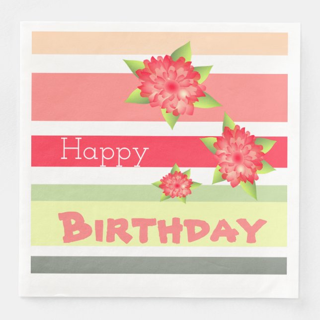 Peach Coral Lime Green and Red Napkin (Front)