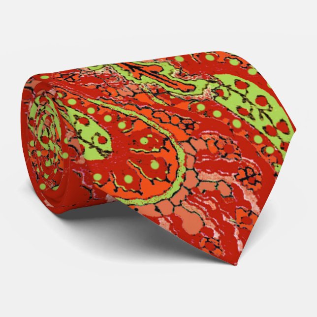 Peach Coral Lime Paisley Wedding Tie (Rolled)