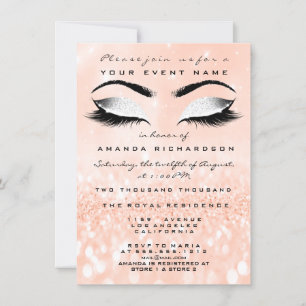 Peach Coral Makeup White Glitter 16th Bridal Showe Invitation