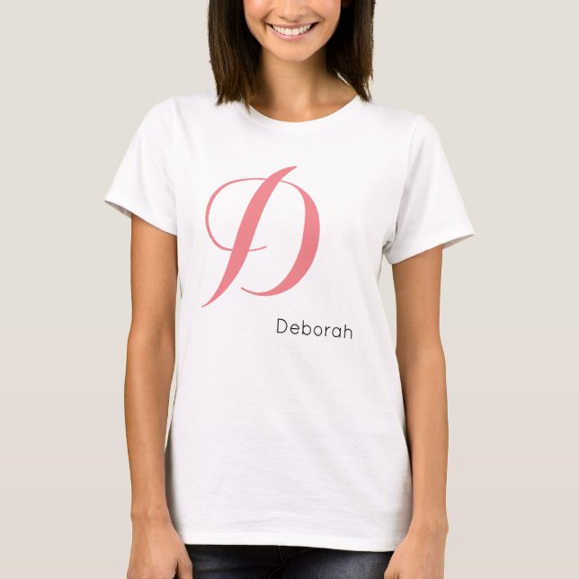 Peach Coral Minimalist Monogram Custom Name T-Shirt (Front)