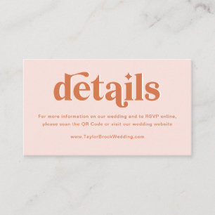 Peach Coral Orange Boho Disco Wedding Details Enclosure Card