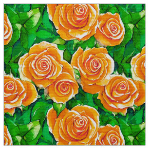 Peach / Coral Orange Watercolor Roses Fabric