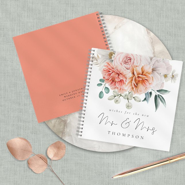 Peach Coral Peonies Wishes New Mr Mrs Guest Book (Creator Uploaded)