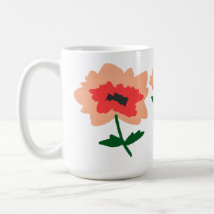 Peach Coral Poppy Botanical Flower Gift Coffee Mug