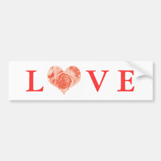 Peach Coral Rose Heart Love Bumper Sticker