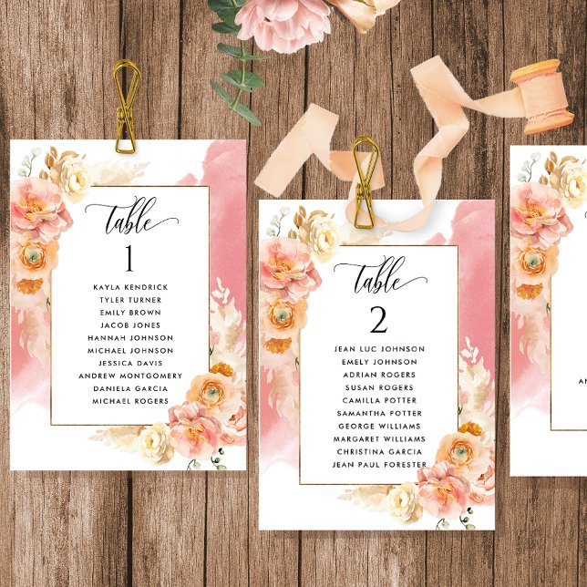 Peach, Coral Seating Plan Cards with Guest Names (Creator Uploaded)