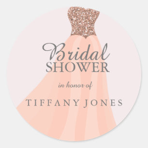 Peach Coral Sparkling Glitter Gown Bridal Shower Classic Round Sticker
