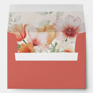 Peach Coral Spring Summer Floral Wedding Envelope