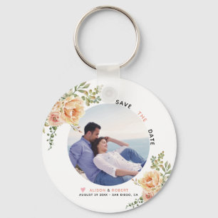 Peach coral watercolor flowers photo key ring