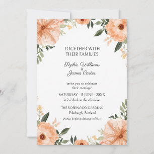 Peach Coral Watercolour Floral Wedding Invitation