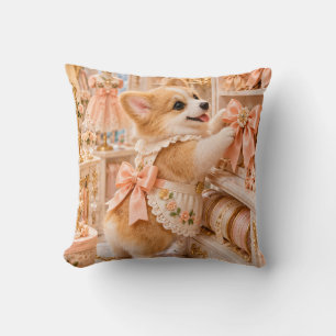Peach Corgi Ribbon Boutique Floral Atelier Cushion