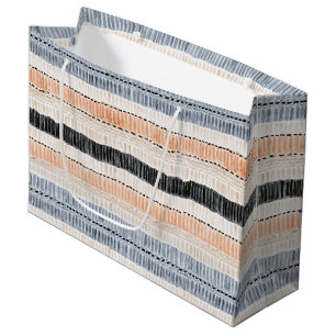 Peach Cream Black Blue Stripes Birthday Large Gift Bag