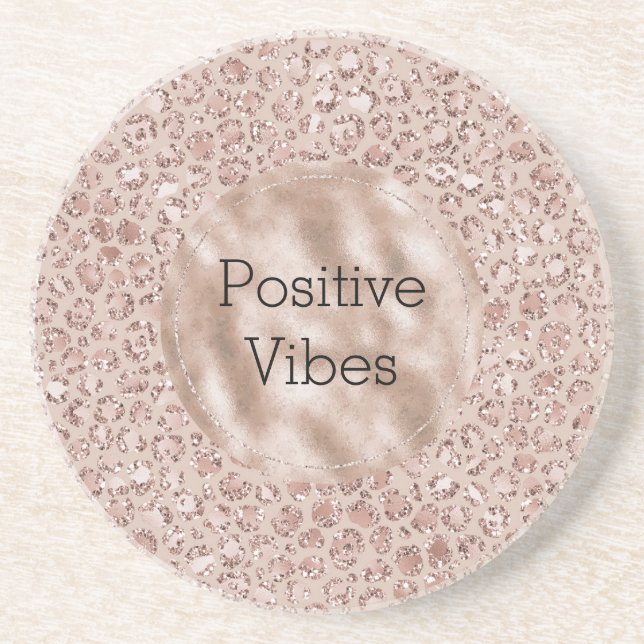 Peach Cream Blush Leopard Print Glitter      Coaster (Front)