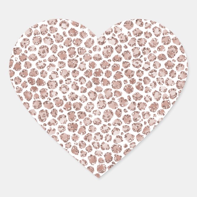 Peach Cream Blush Leopard Print Glitter         Heart Sticker (Front)