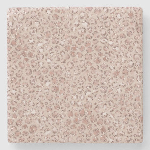 Peach Cream Blush Leopard Print Glitter  Stone Coaster