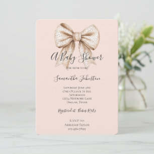 Peach Cream Bow Baby Shower Invitation