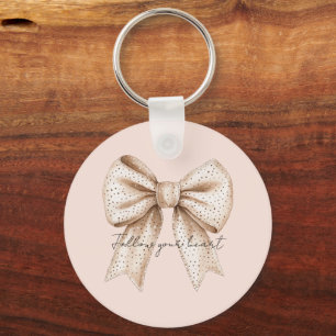 Peach Cream Bow Key Ring