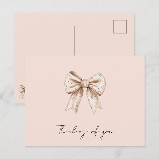 Peach Cream Bow Thinking of you Postcard (Front/Back)