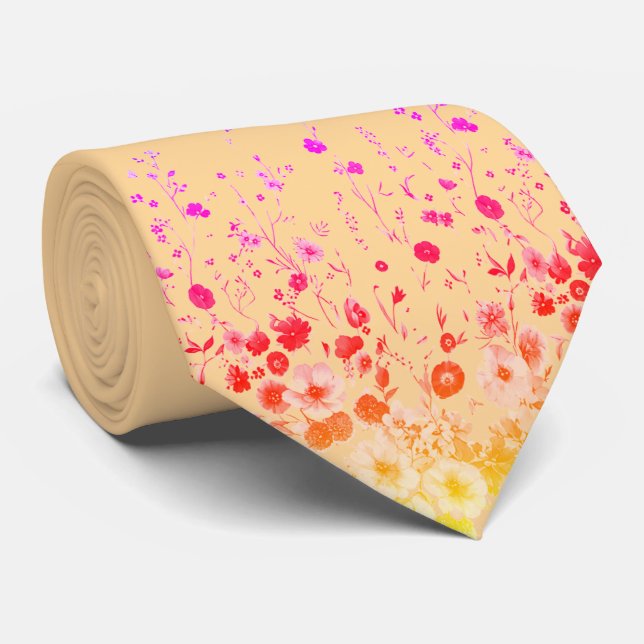 Peach Cream Floral Men’s Necktie (Rolled)