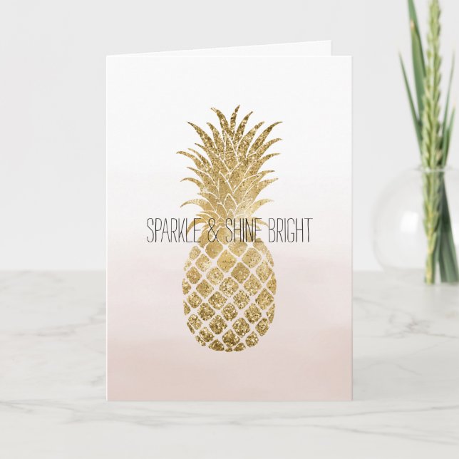 Peach Cream Glitter Glitzy Pineapple Sparkle       Card (Front)