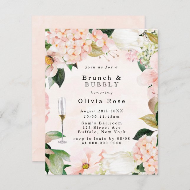 Peach Cream Hydrangeas Brunch & Bubbly Invite (Front/Back)