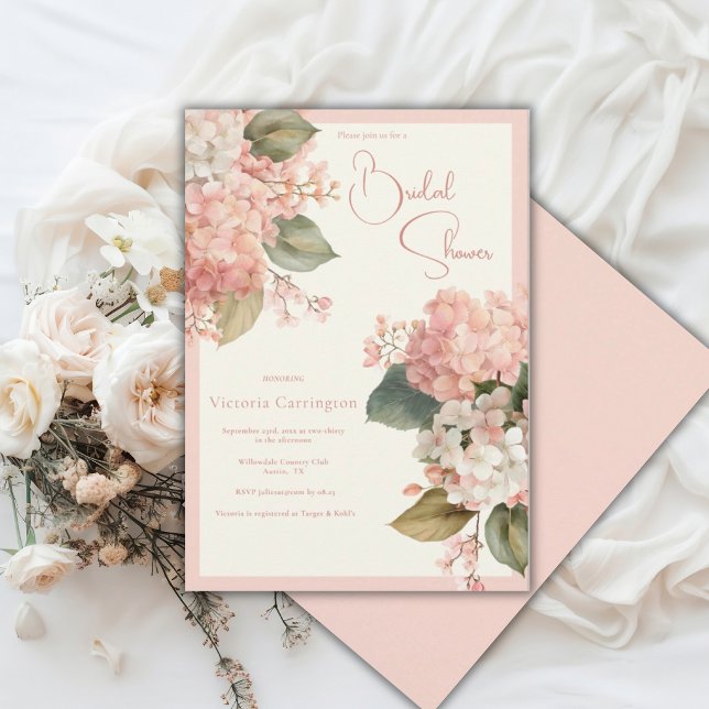 Peach Cream Hydrangeas Elegant Bridal Shower Invitation (Creator Uploaded)