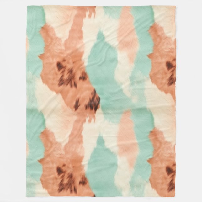 Peach Cream Mint Cowgirl Cowhide Fleece Blanket (Front)