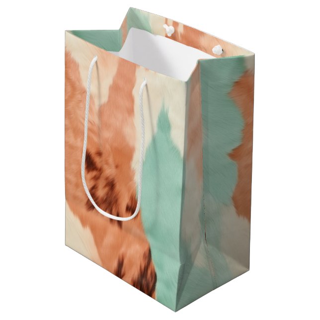 Peach Cream Mint Cowgirl Cowhide Medium Gift Bag (Front Angled)