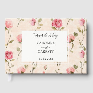 Peach Cream Pink Roses Floral Wedding Guest Book