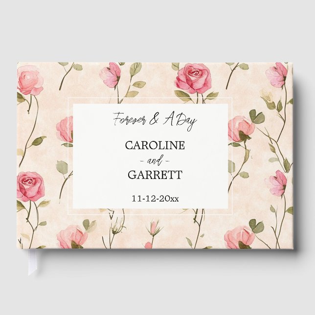 Peach Cream Pink Roses Floral Wedding Guest Book (Front)