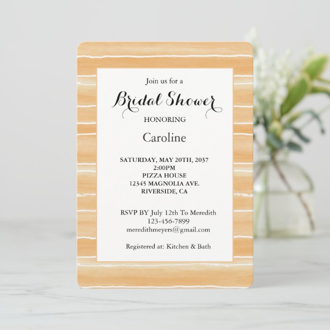 Peach Cream Stripes Bridal Shower Invitation (Standing Front)