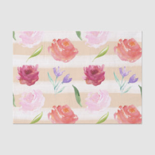Peach Cream Stripes Watercolor Flowers Tissue Paper