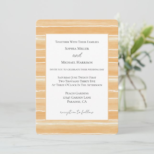 Peach Cream Stripes Wedding Invitation (Standing Front)
