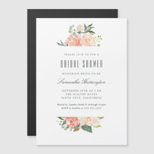 Peach & Cream Watercolor Floral Bridal Shower Magnetic Invitation