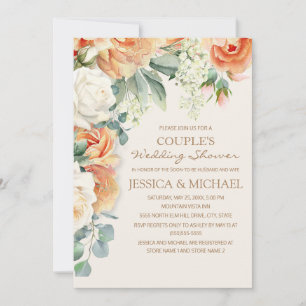 Peach Cream Watercolor Floral Couple's Shower Invitation