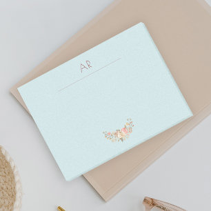 Peach Cream Watercolor Floral Mint Blue Monogram Post-it Notes