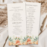 Peach Cream Watercolor Floral Wedding Program<br><div class="desc">Wedding program designed with elegant peach and cream watercolor flowers. This card allows plenty of space for you to add all of the information your guests will need. Contact me for assistance with your customisations or to request additional matching or coordinating products for your event(s)</div>