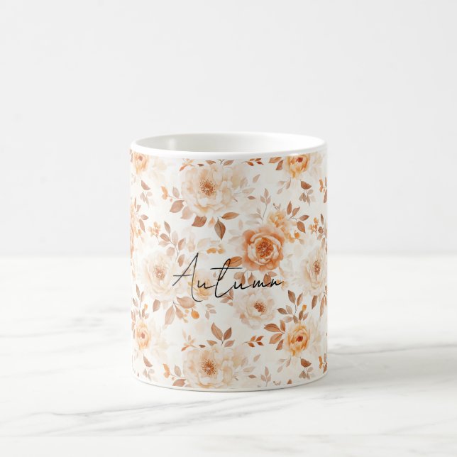 Peach Cream White Flowers Coffee Mug (Center)