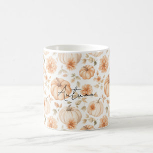 Peach Cream White Flowers Pumpkins Coffee Mug