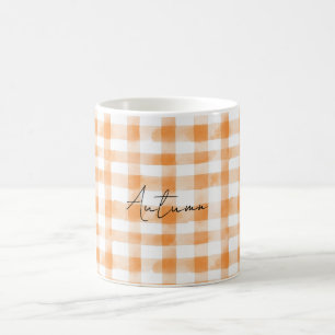 Peach Cream White Plaid Stripes Coffee Mug