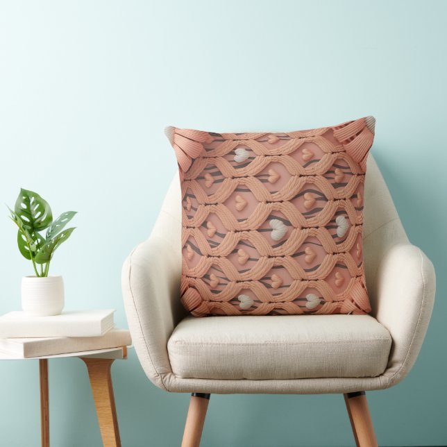 Peach Crochet Tiger Pattern Pillow Cover  (Chair)