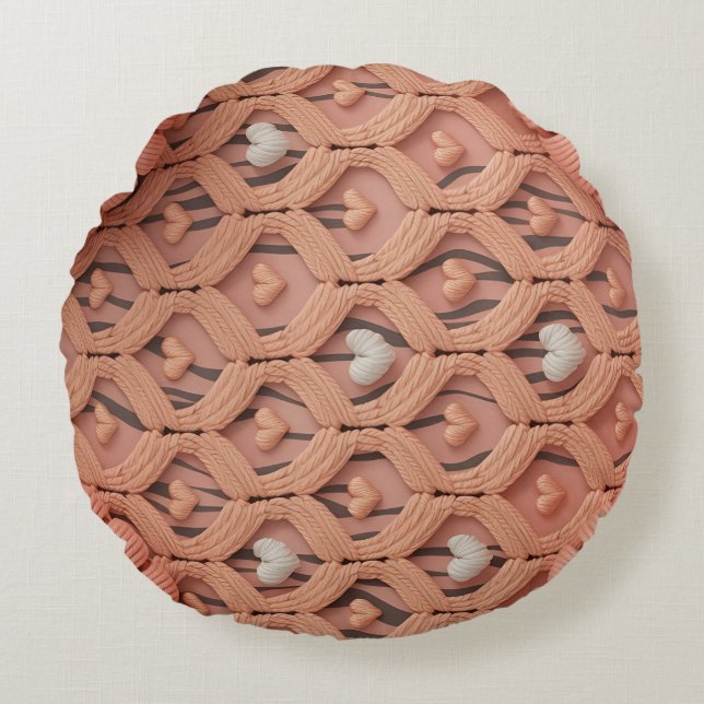Peach Crochet Tiger Pattern Pillow Cover  (Front)
