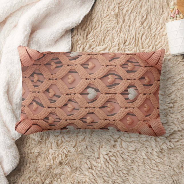 Peach Crochet Tiger Pattern Pillow Cover  (Blanket)