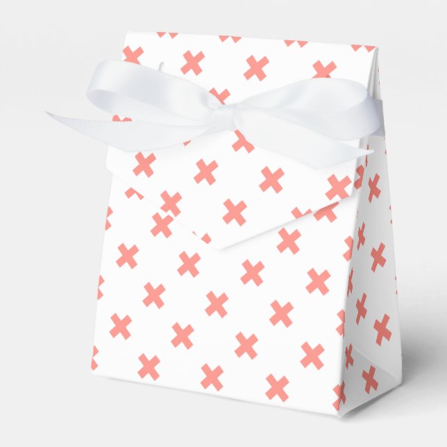 Peach cross stitches on white favour box (Front Side)