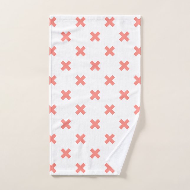 Peach cross stitches on white hand towel (Hand Towel)